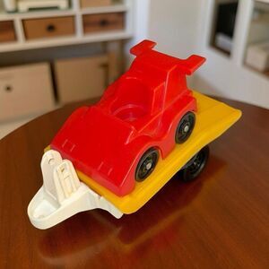 Vintage Fisher Price Little People Race Car & Trailer Vehicle Set A41